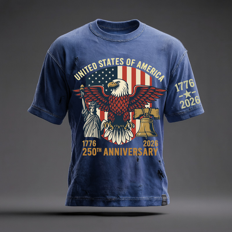 US 250th Anniversary Art Illustration Printed Casual T-Shirt
