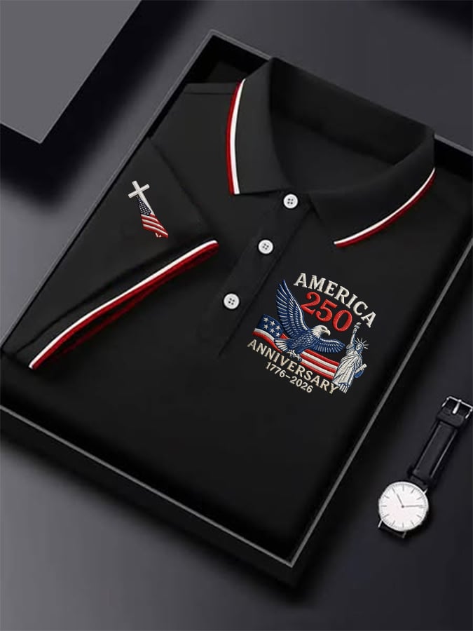 Men's Retro 250th Anniversary of the United States Print  Independence Day Cross Print Polo Shirt