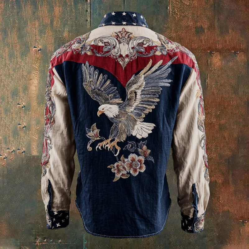 US 250th Anniversary Flag Floral Print Long Sleeve Shirt