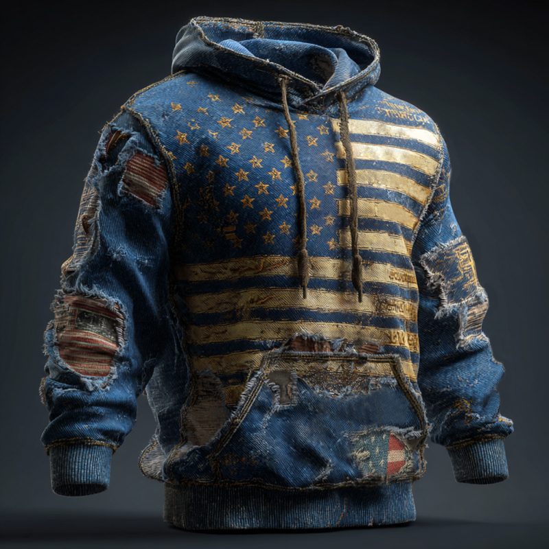 Men's Retro 250th Anniversary Flag Art Print Casual Hooded