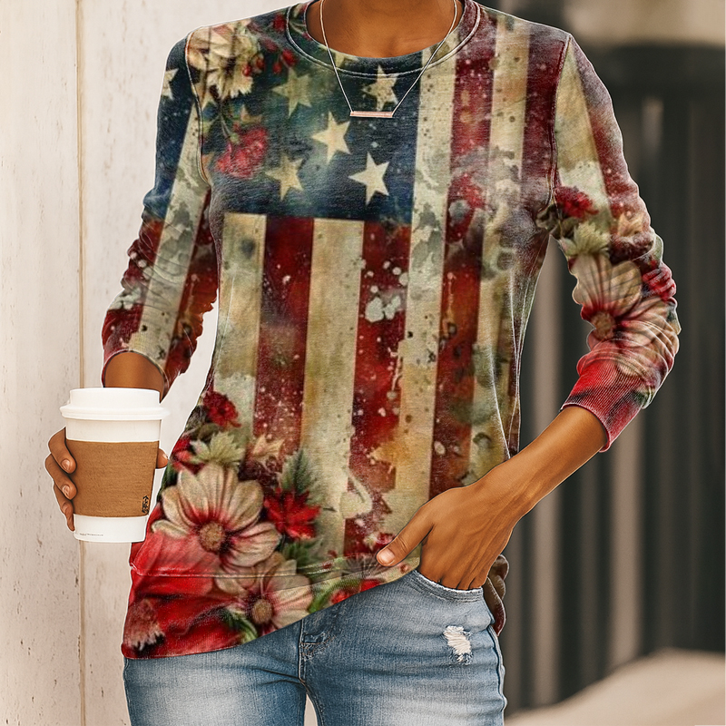 US 250th Anniversary Women's Retro Flag Print Casual Sweatshirt