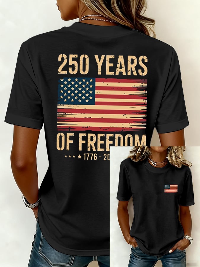 Women's 250th America Anniversary Casual Printed Crew Neck T-Shirt
