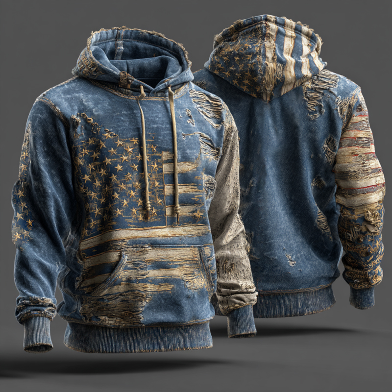 Men's Retro 250th Anniversary Flag Art Print Casual Hooded