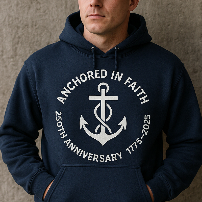 Anchored In Faith Navy 250th Anniversary Hoodie