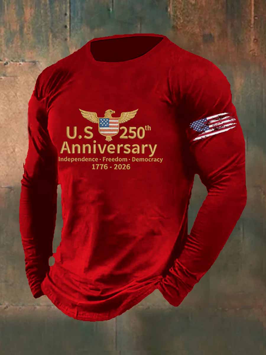 US 250th Anniversary Veterans Printed Long Sleeve Cotton T-Shirt