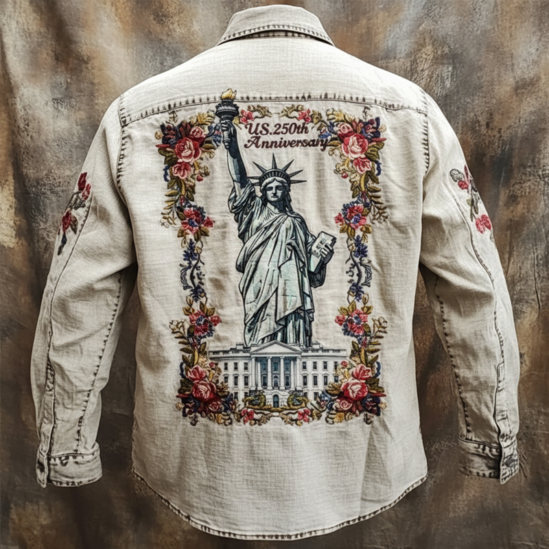 US 250th Anniversary Statue of Liberty Print Long Sleeve Shirt