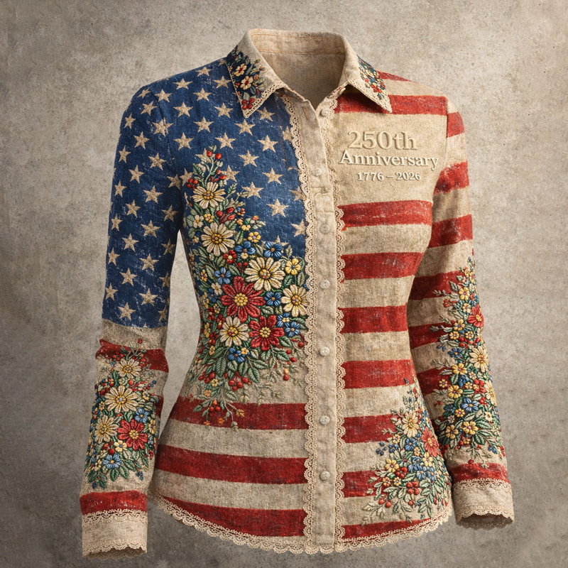 Women's US 250th Anniversary Floral Print Casual Shirt