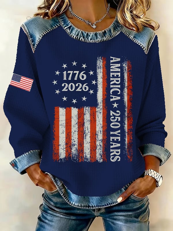 Women's American 250th Anniversary Print Patchwork Sweatshirt