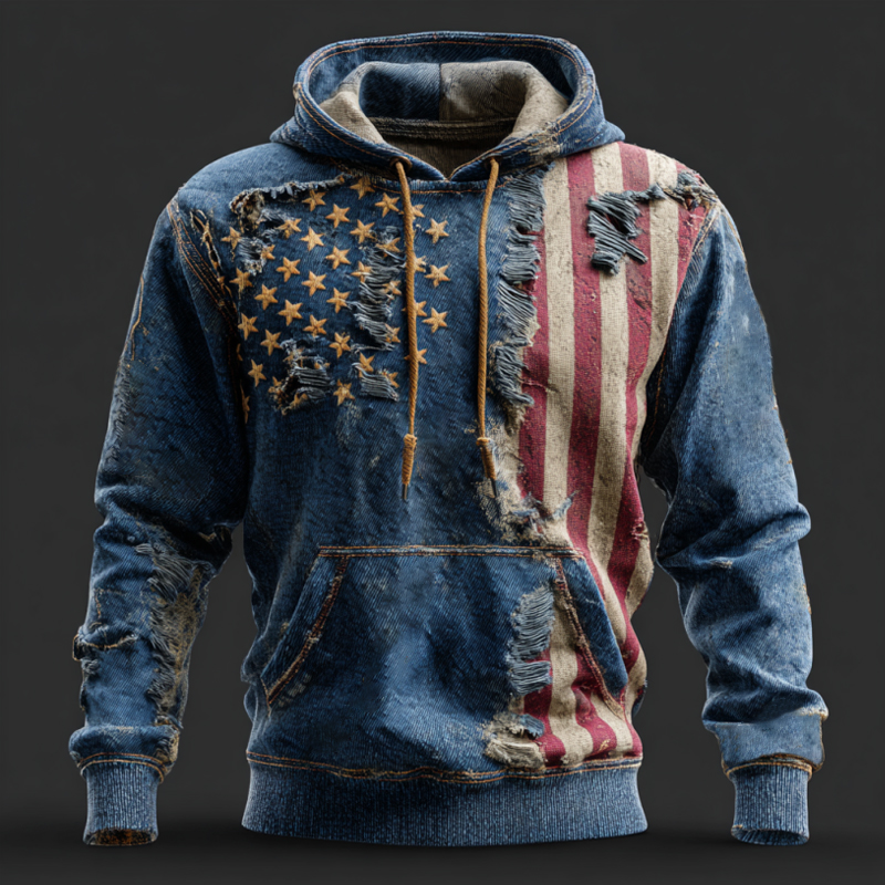 Men's Retro 250th Anniversary Flag Art Print Casual Hooded