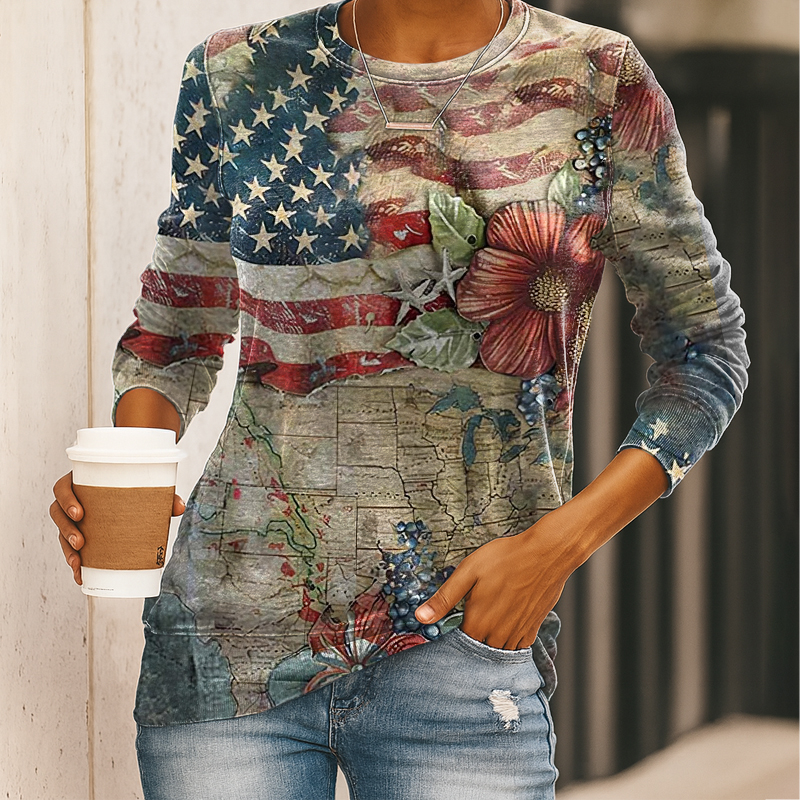 US 250th Anniversary Women's Retro Flag Print Casual Sweatshirt