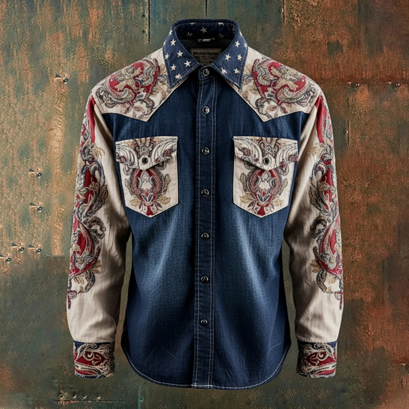 US 250th Anniversary Flag Floral Print Long Sleeve Shirt