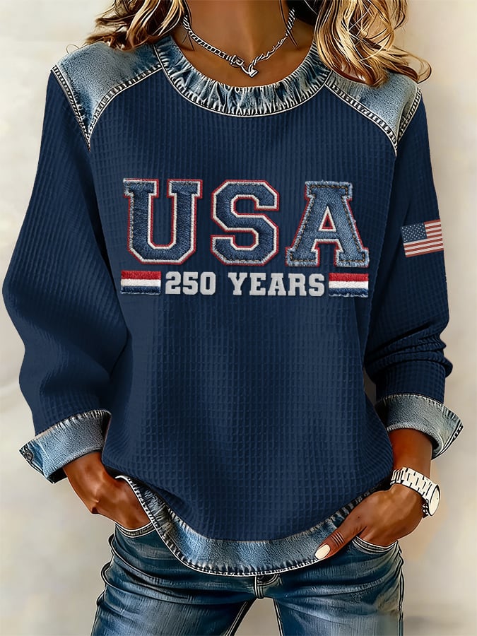 Women's casual American 250th Anniversary waffle-knit sweatshirt