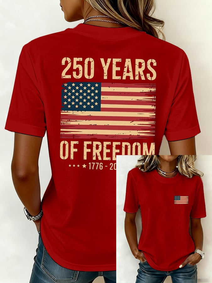 Women's 250th America Anniversary Casual Printed Crew Neck T-Shirt