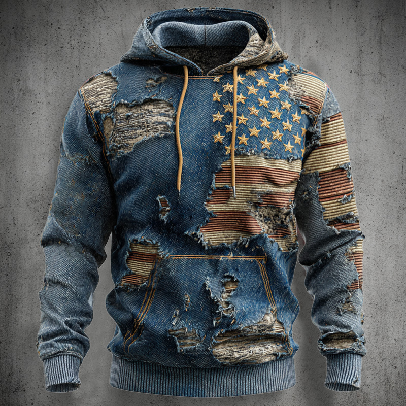 Men's Retro 250th Anniversary Flag Art Print Casual Hooded