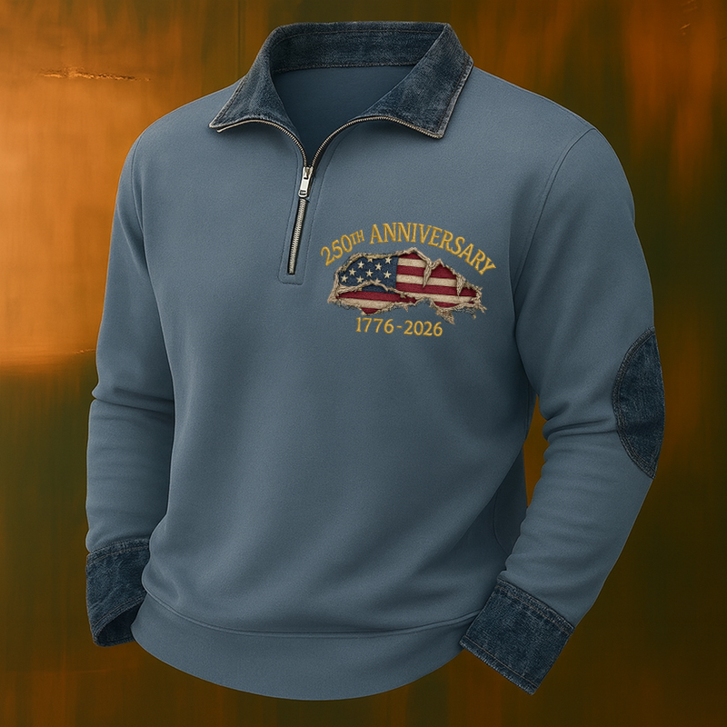 Men's Vintage 250th Anniversary Printed Casual Zipper Sweatshirt
