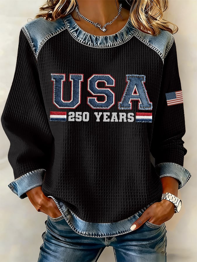Women's casual American 250th Anniversary waffle-knit sweatshirt