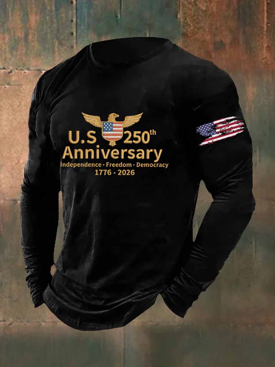 US 250th Anniversary Veterans Printed Long Sleeve Cotton T-Shirt
