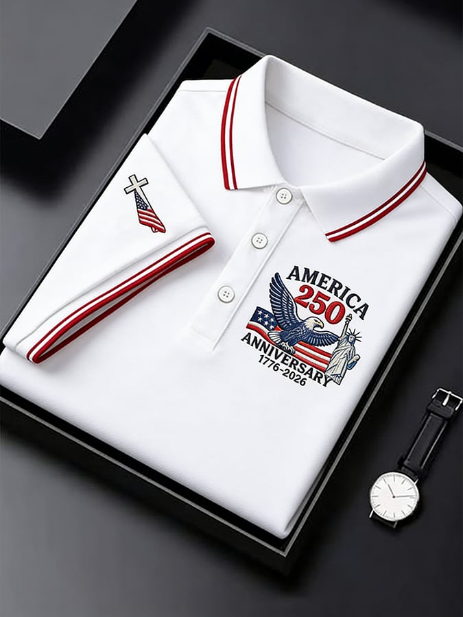 Men's Retro 250th Anniversary of the United States Print  Independence Day Cross Print Polo Shirt