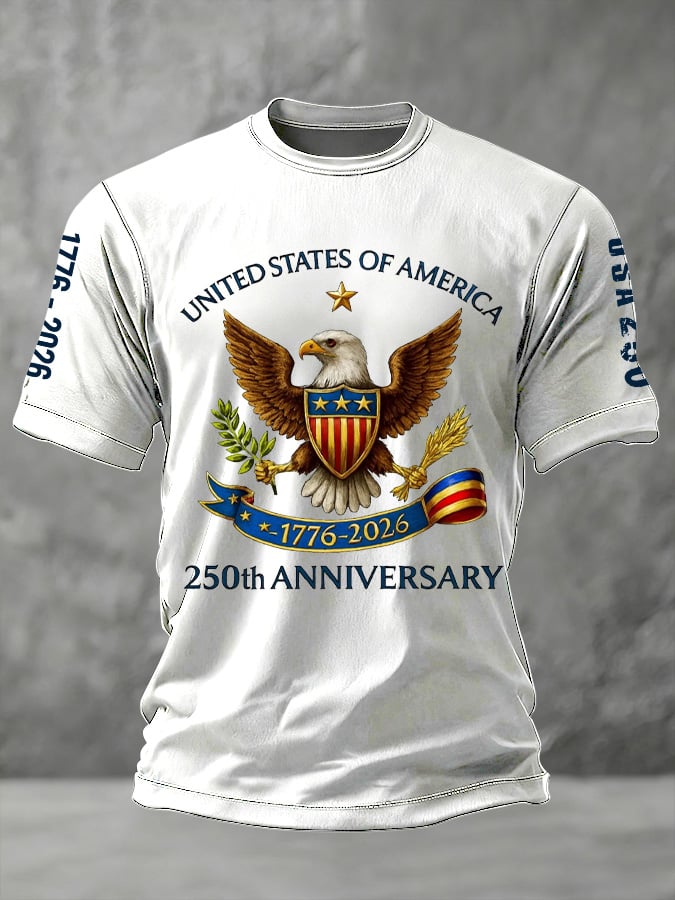 Men's Casual American 250th Anniversary Print Short-Sleeved T-Shirt