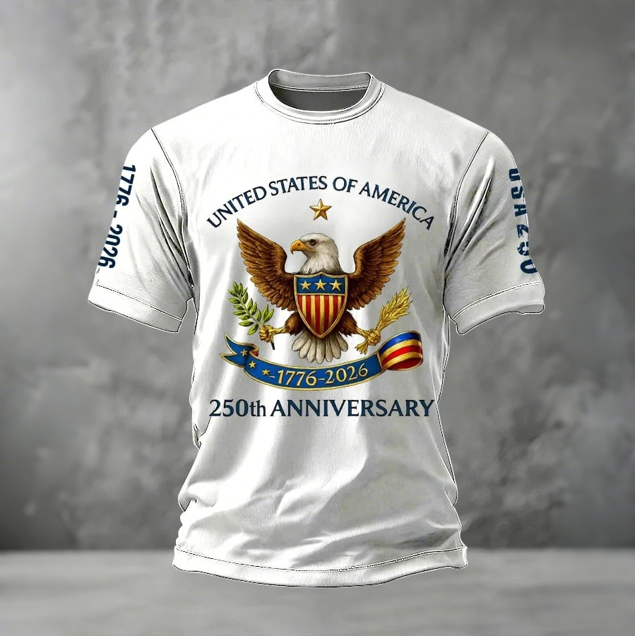 Men's Casual American 250th Anniversary Print Short-Sleeved T-Shirt