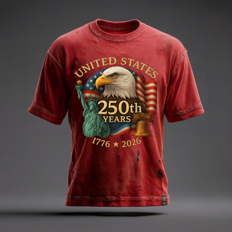 US 250th Anniversary Art Illustration Printed Casual T-Shirt