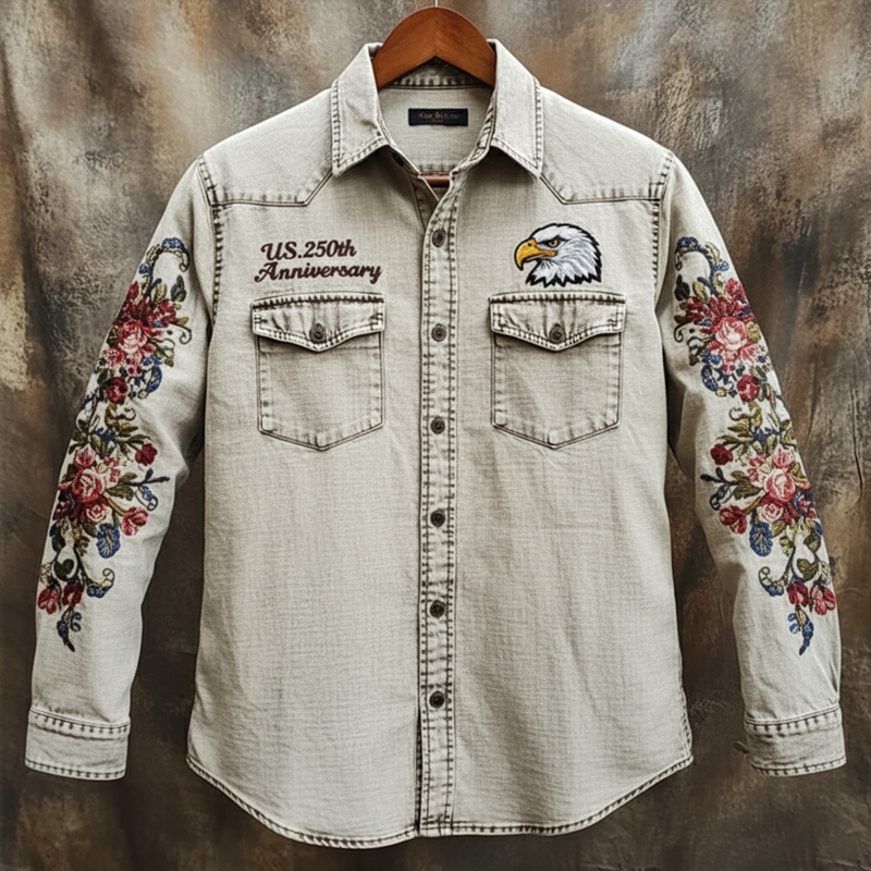 US 250th Anniversary Statue of Liberty Print Long Sleeve Shirt