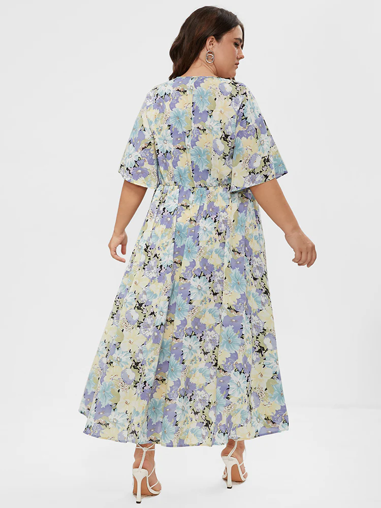 Floral Split Pocket Button Detail Wrap Maxi Dress