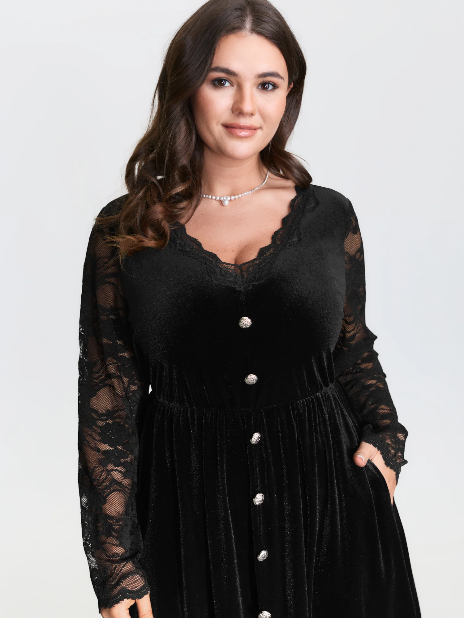 Velvet Sheer Floral Lace Midi Dress