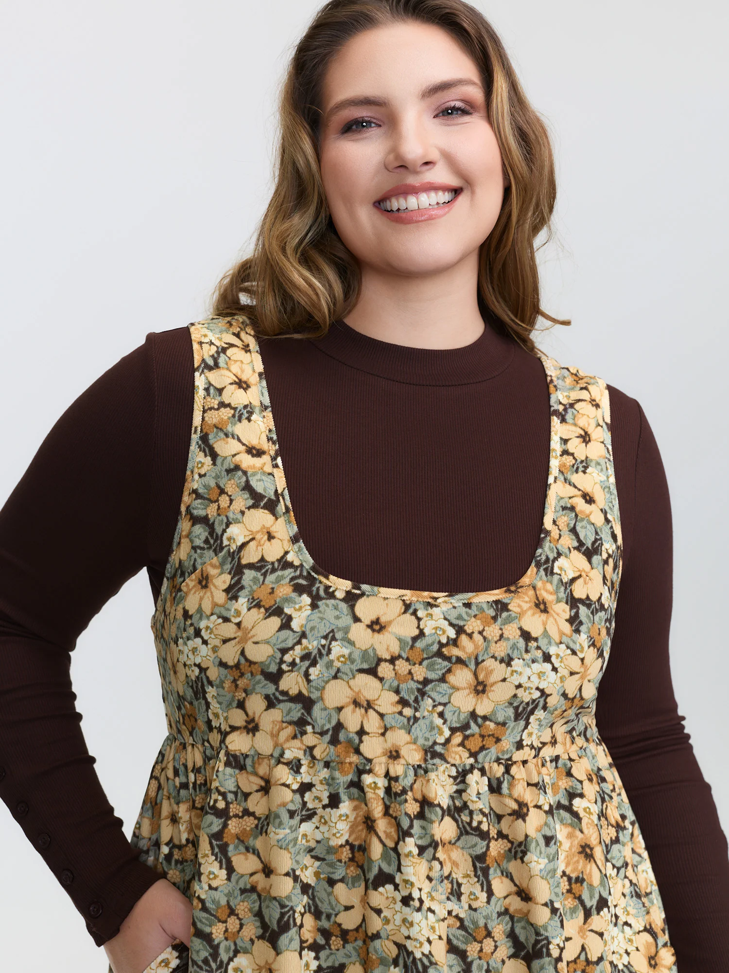 Floral Print Waist-Defining A-Line Midi Dress