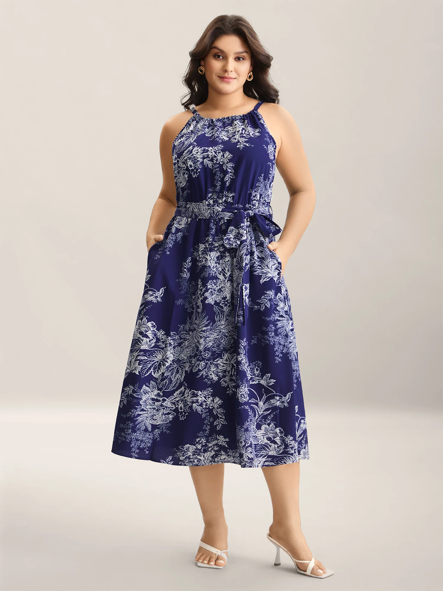 Spring Time Florals Sleeveless Midi Dress