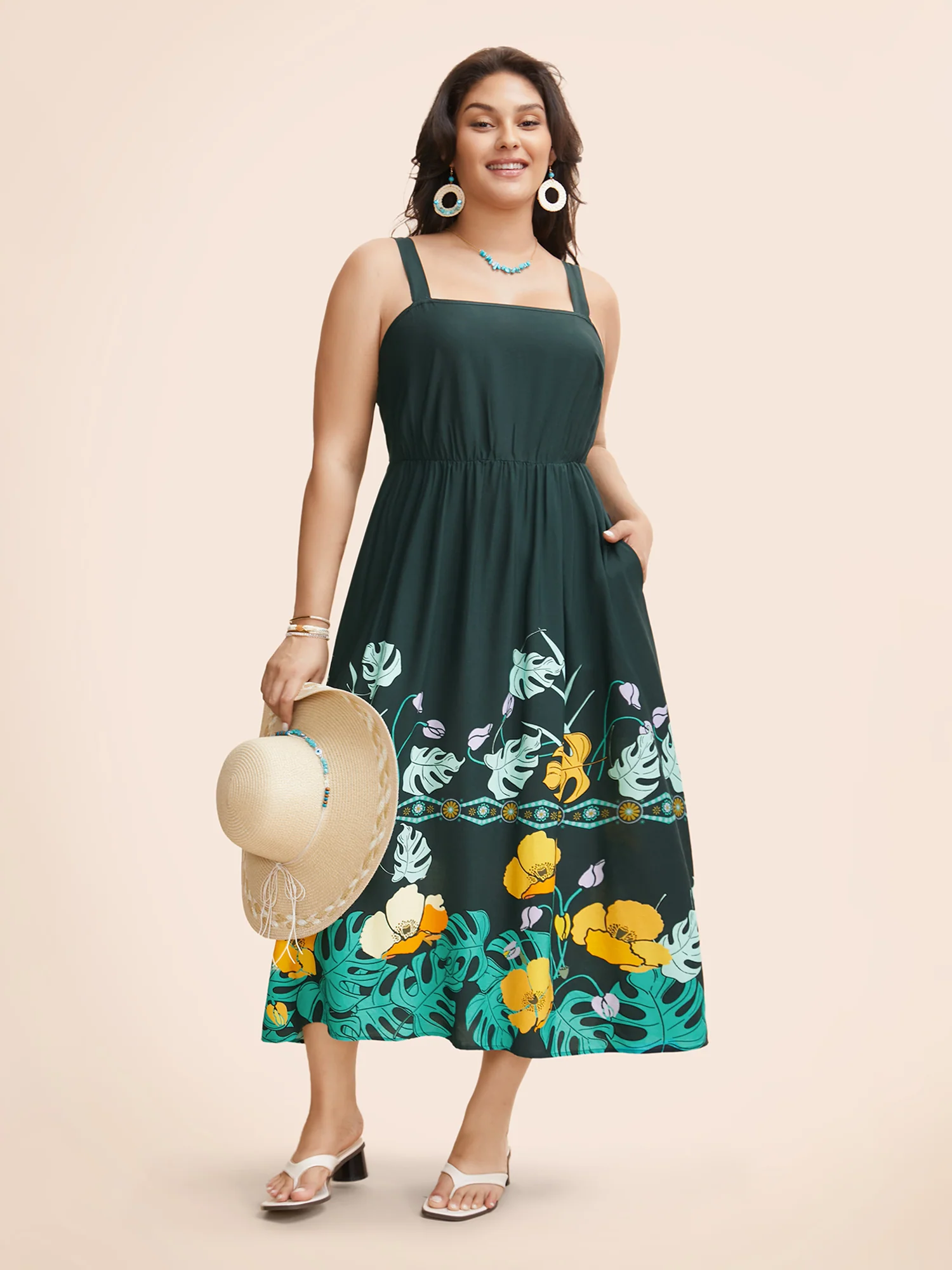 Boho Print Elastic Waist Cami Dress