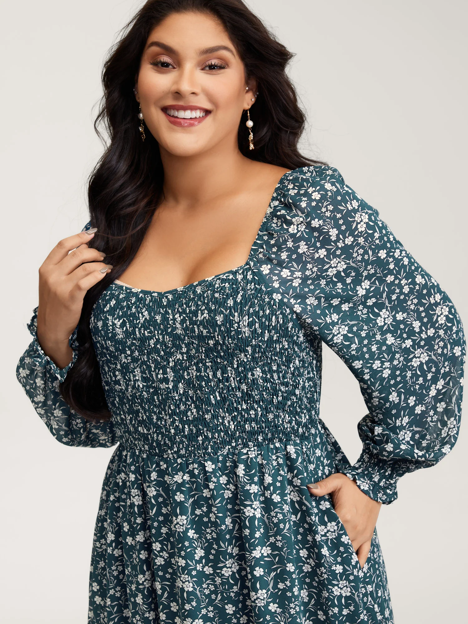 Floral Print Shirred Bodice Maxi Dress