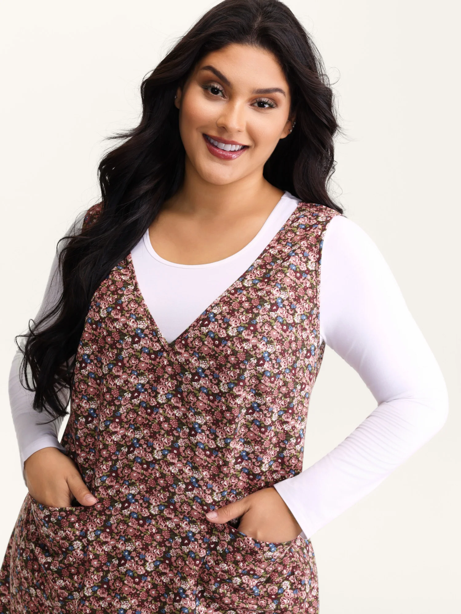 Velvety Thick Fabric Patch Pocket Midi Dress