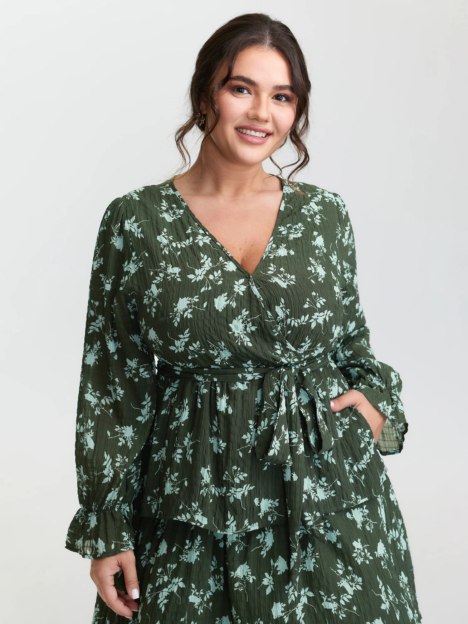 Silhouette Flower Tiered Belted Maxi Dress