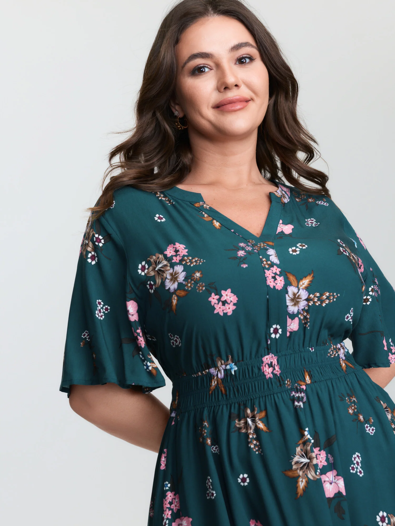 Floral Print Pockets Notched Collar Maxi Dress