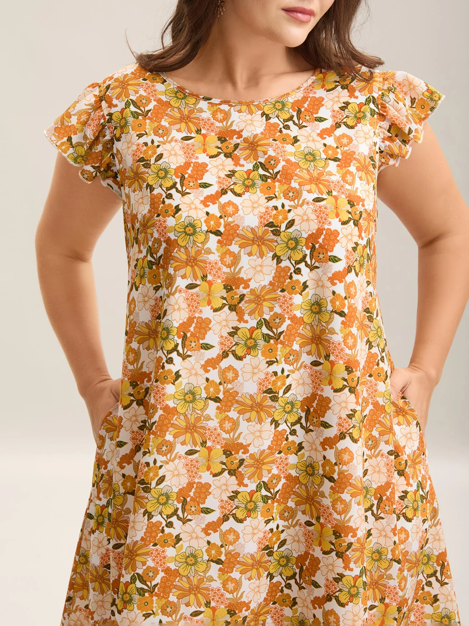 Sunkissed Floral Print Flutter Sleeve Midi Dress