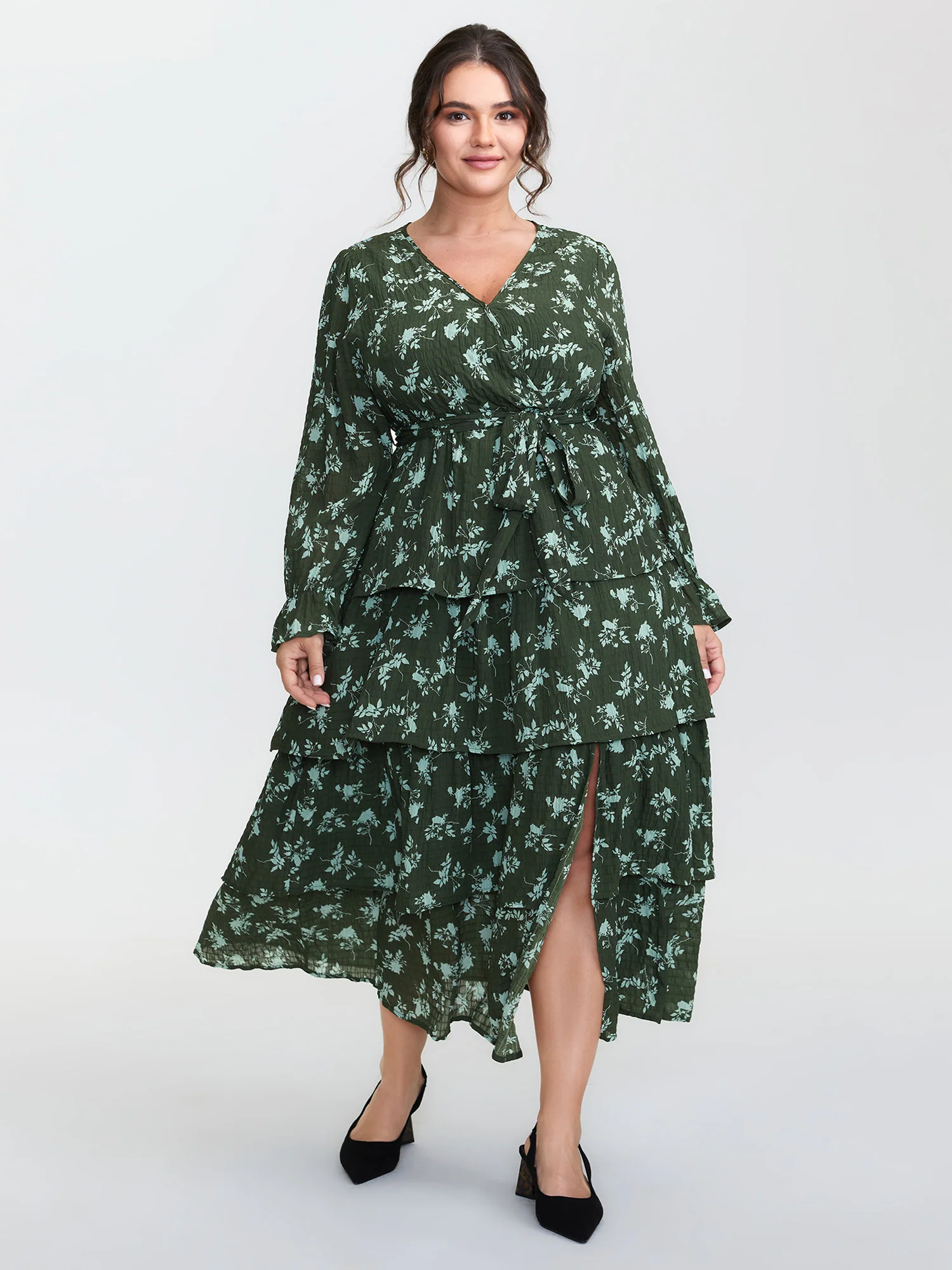 Silhouette Flower Tiered Belted Maxi Dress