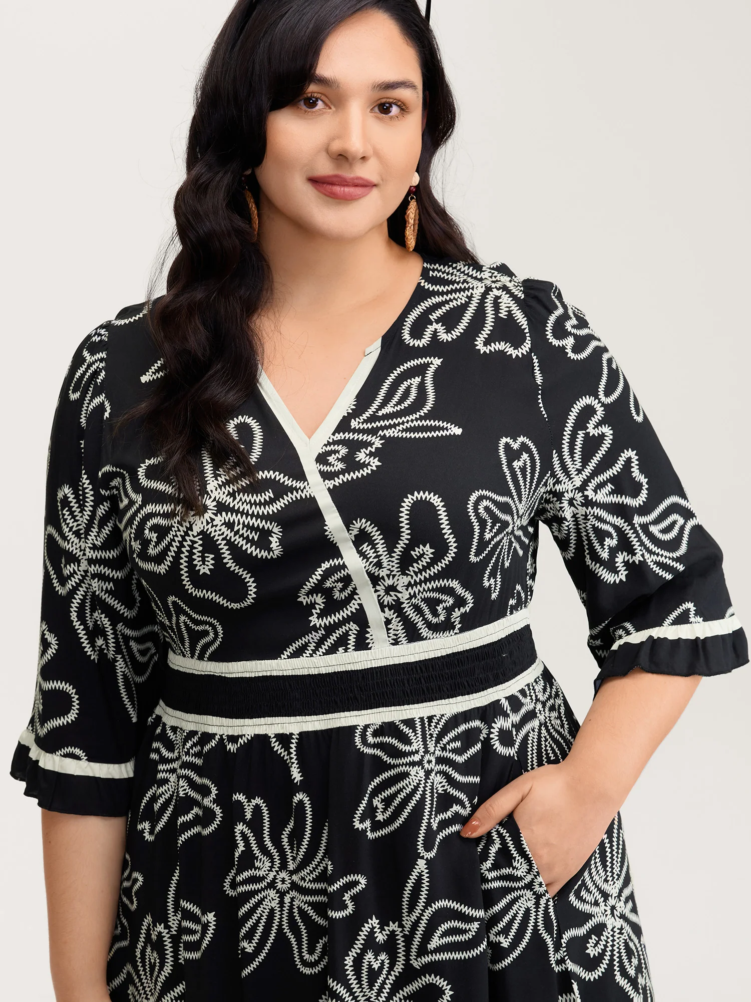 Floral Print Rayon Pockets Wrap Maxi Dress