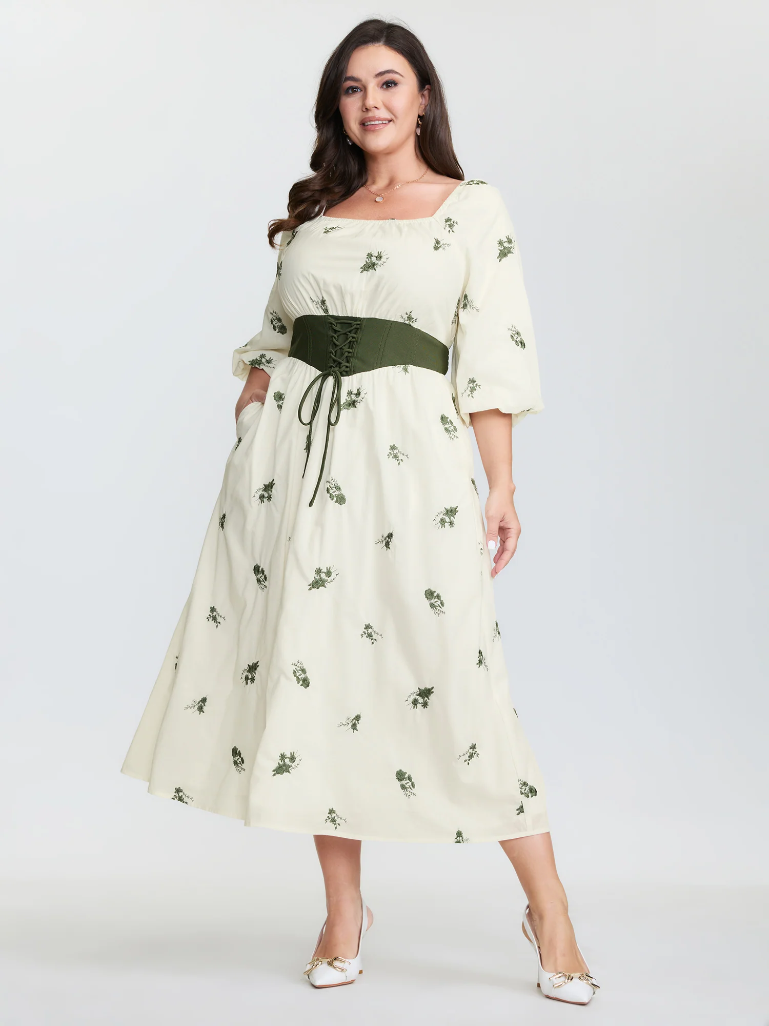 2-in-1 Embroidered Tulle Maxi Dress