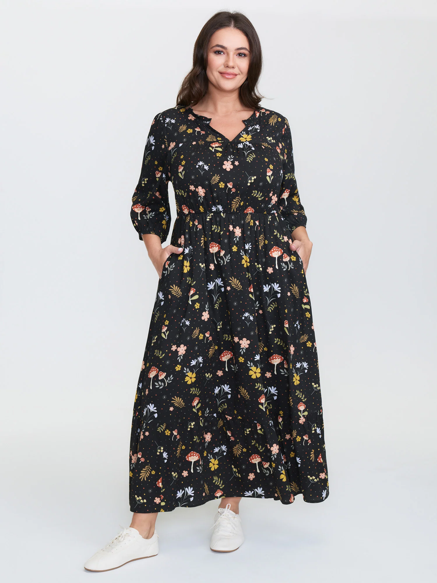Rayon Falling For Floral Print Pockets Maxi Dress