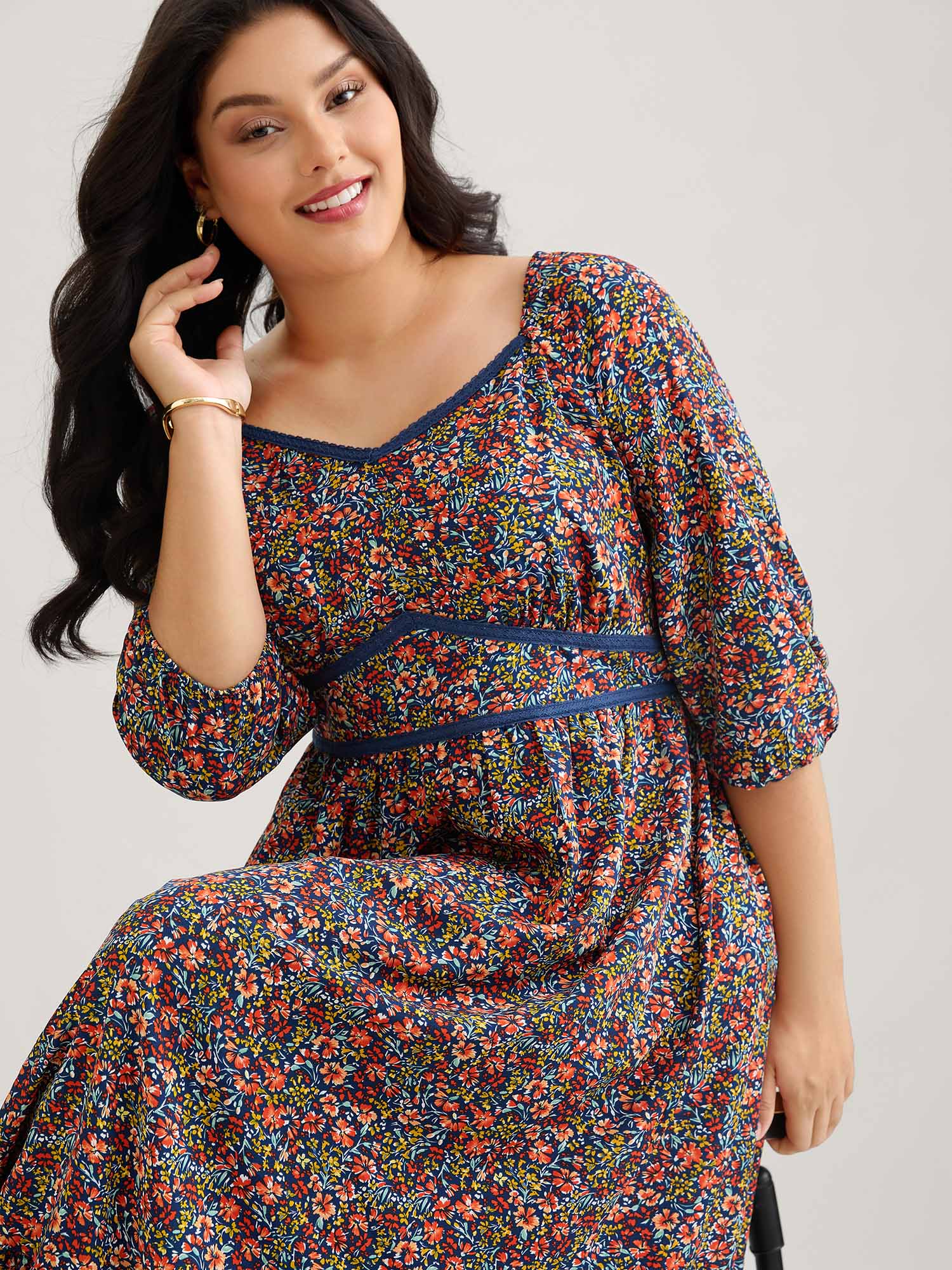 Ditsy Floral Woven Ribbon Maxi Dress