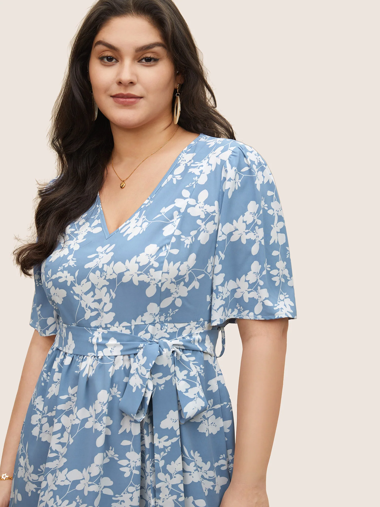 Silhouette Floral Print Patchwork Elastic Waist Dress