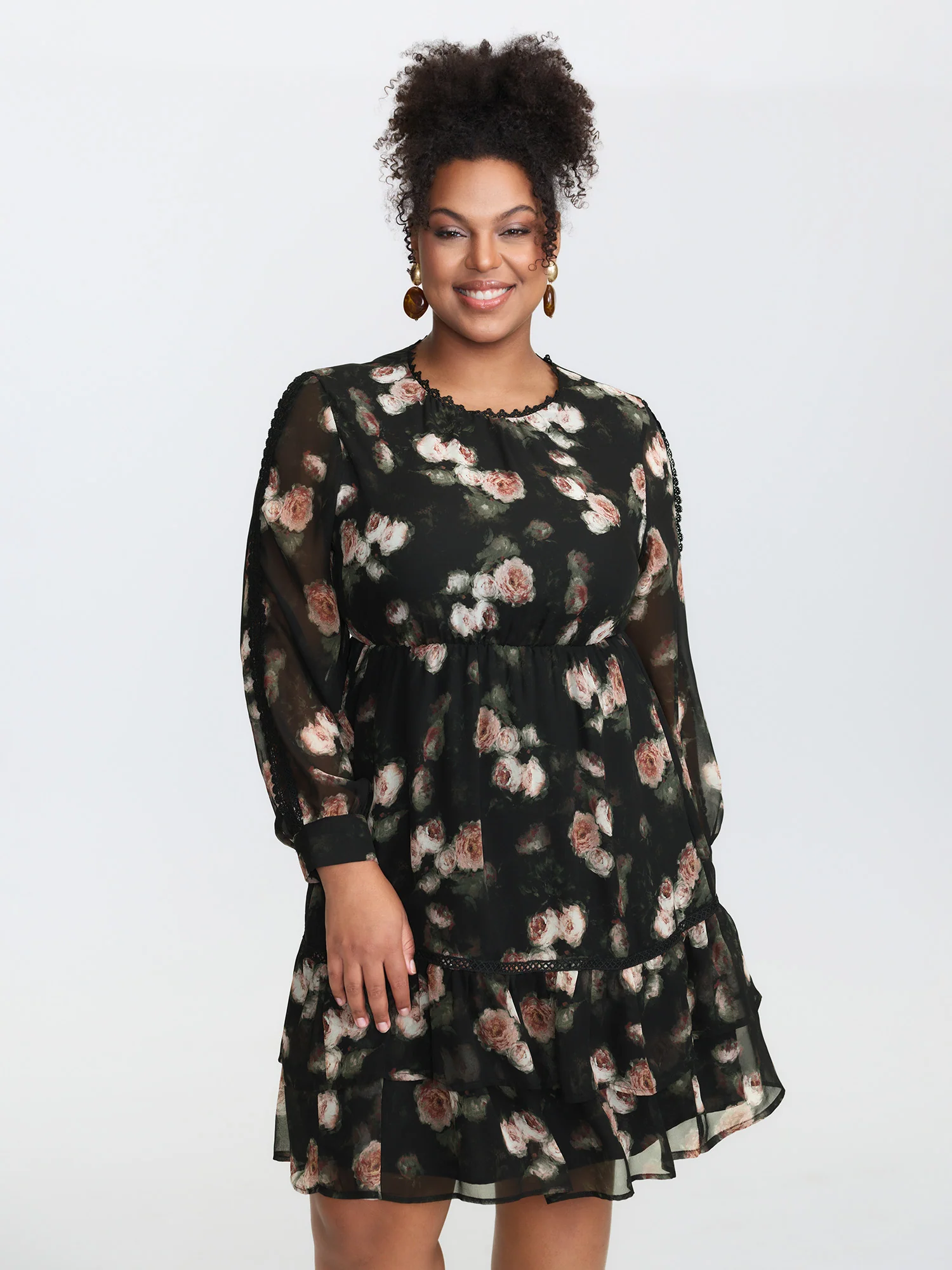 Lace Trim Layered Sheer Midi Dress