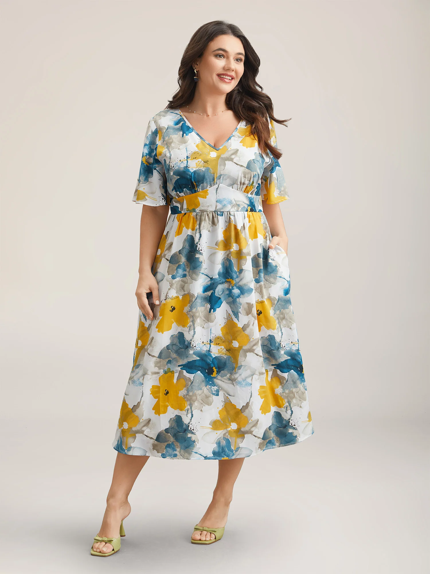 Floral Wrap Neck Fit & Flare Dress