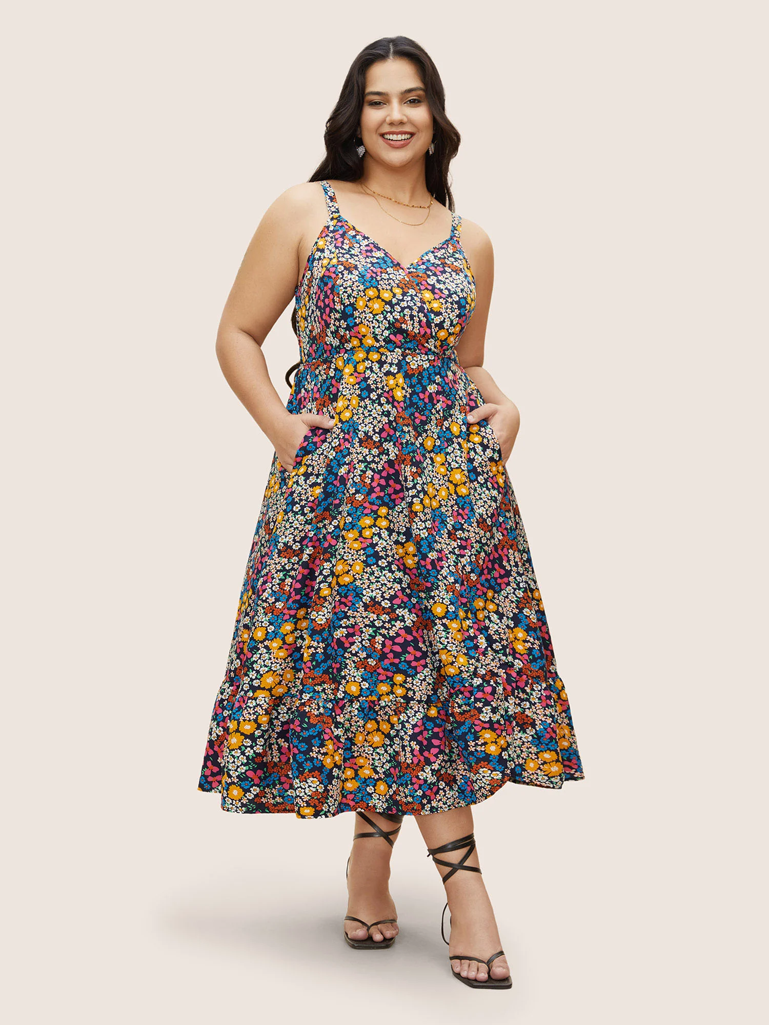 Ditsy Floral Shirred Pocket Cami Dress