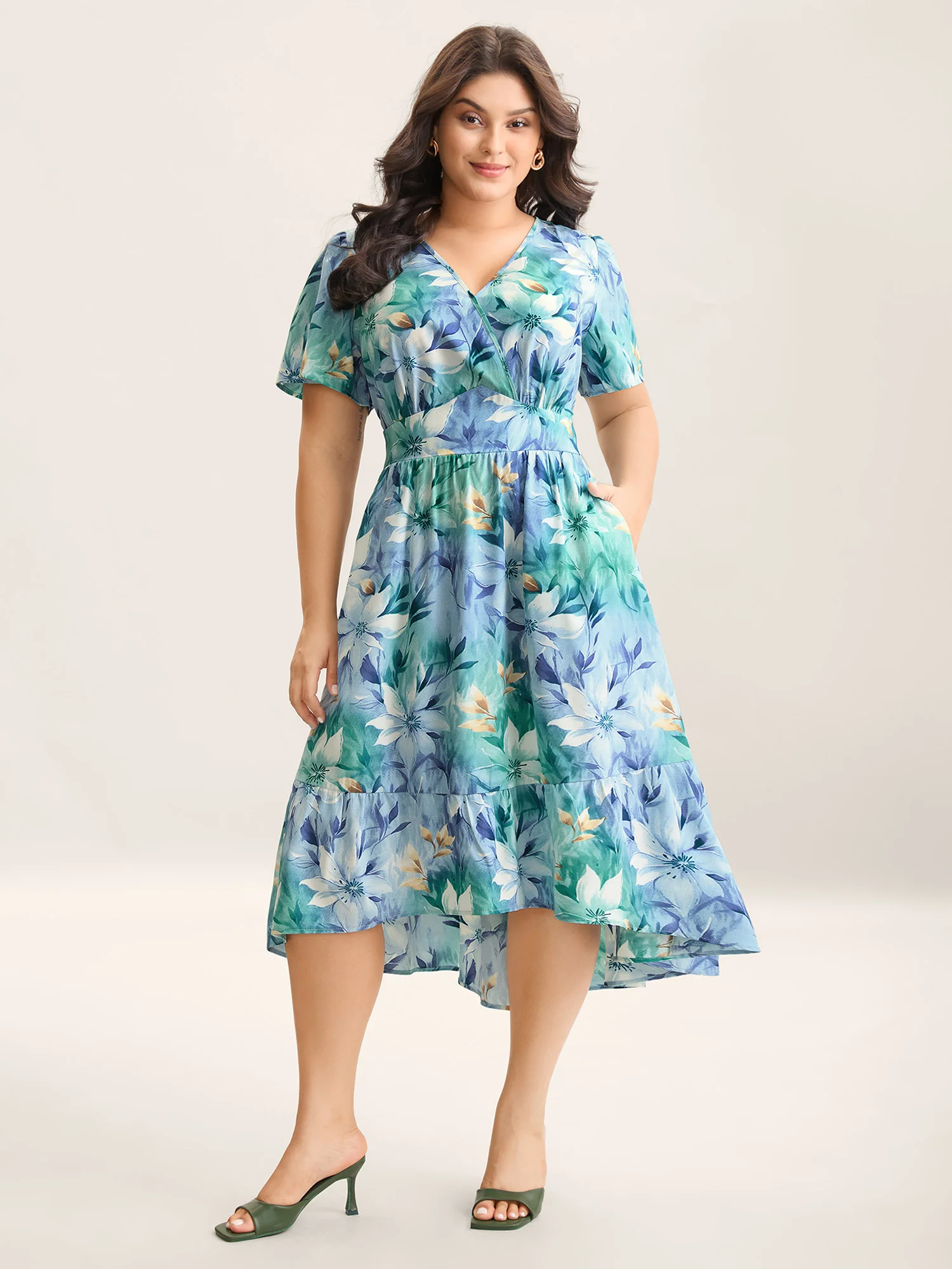 Floral Print High Low Hem Midi Dress