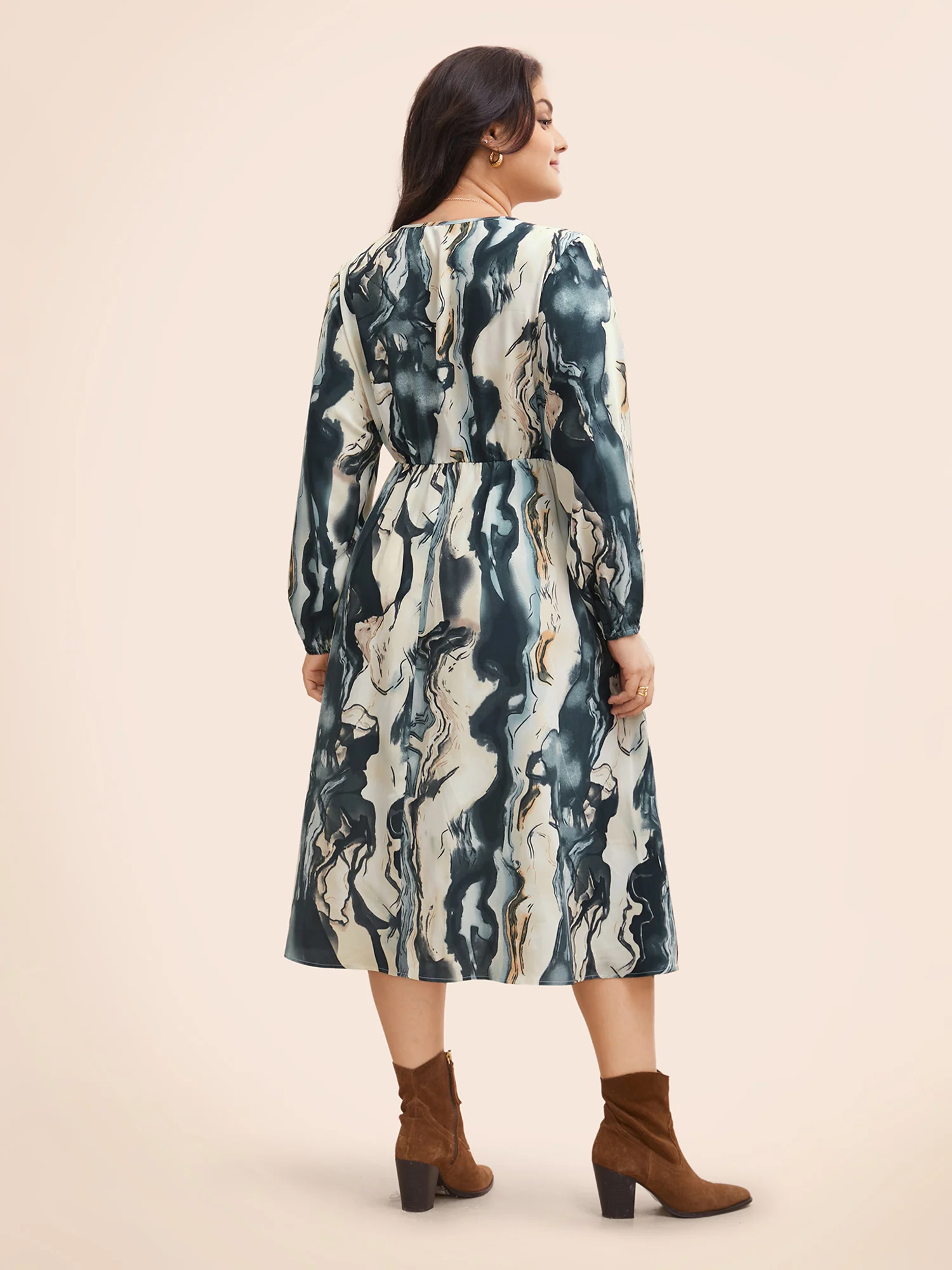 Watercolor Floral Overlap Collar Midi Dress