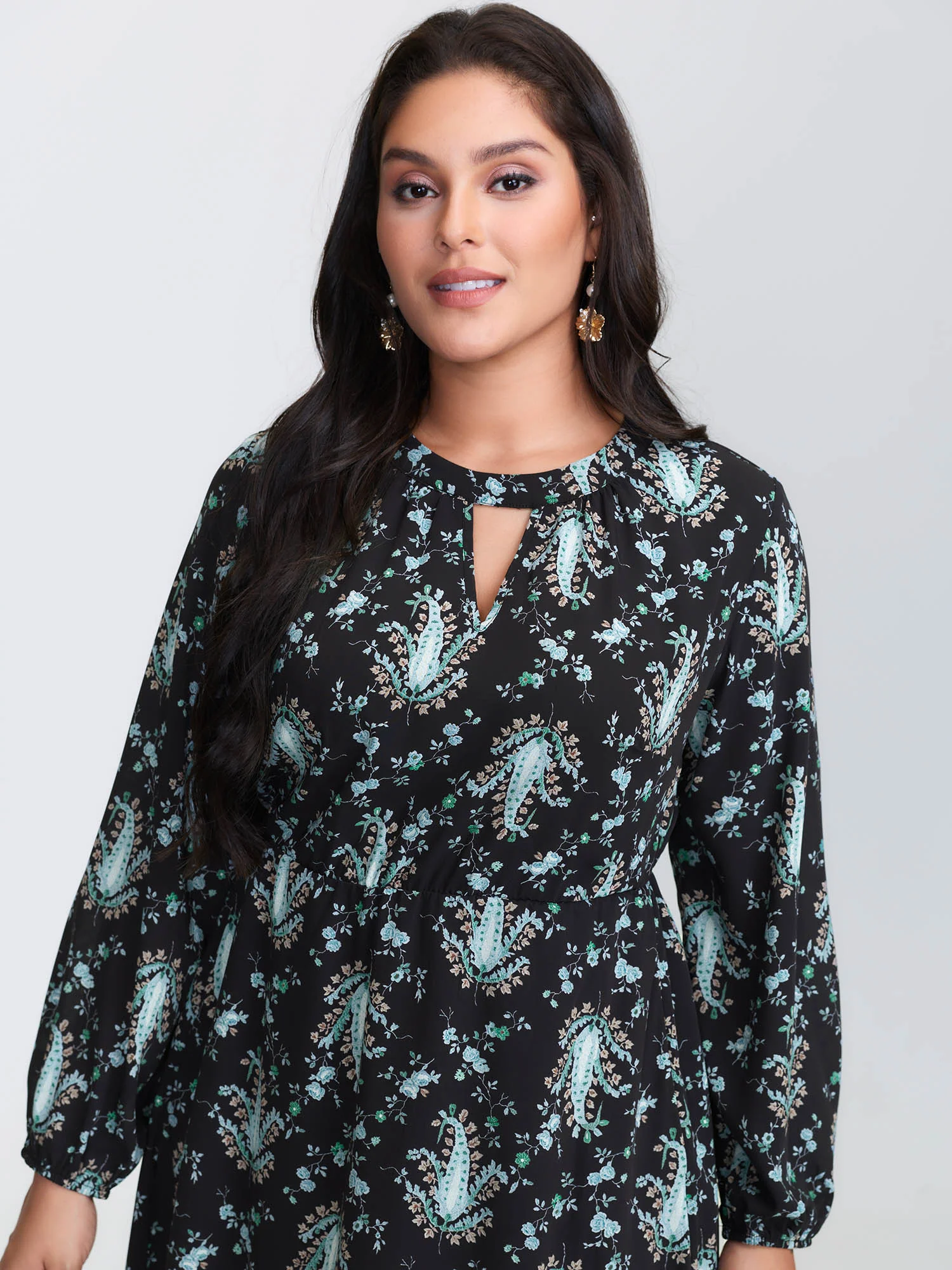 Paisley Print Stretchy Waist-Defining Midi Dress