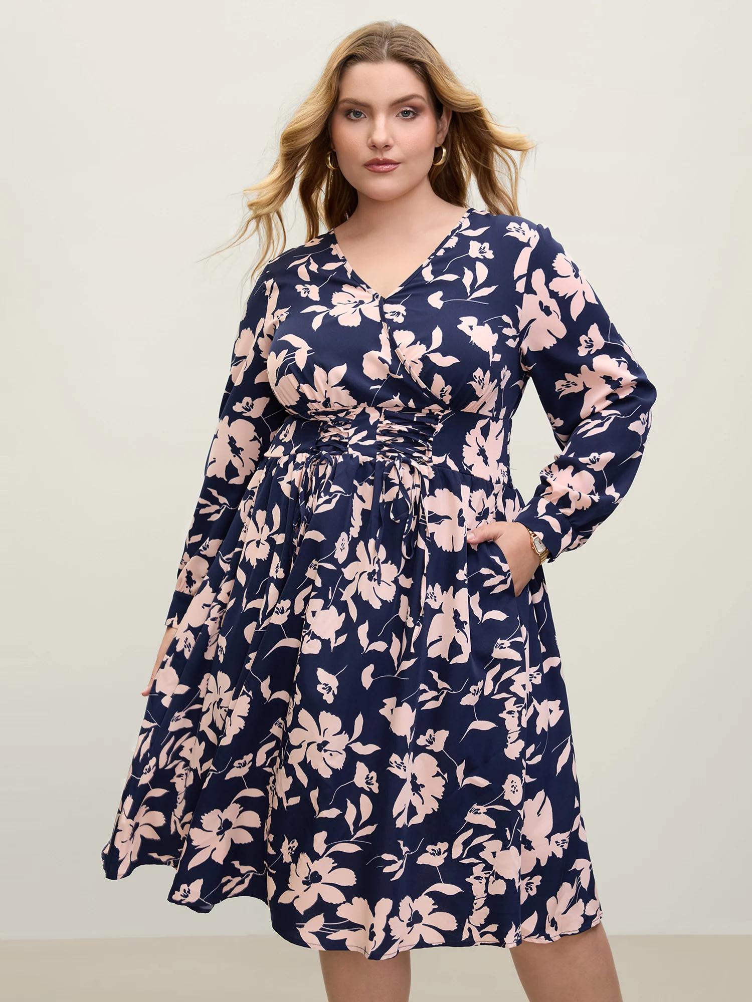 Floral Print Cross-Straps Shirred Midi Dress