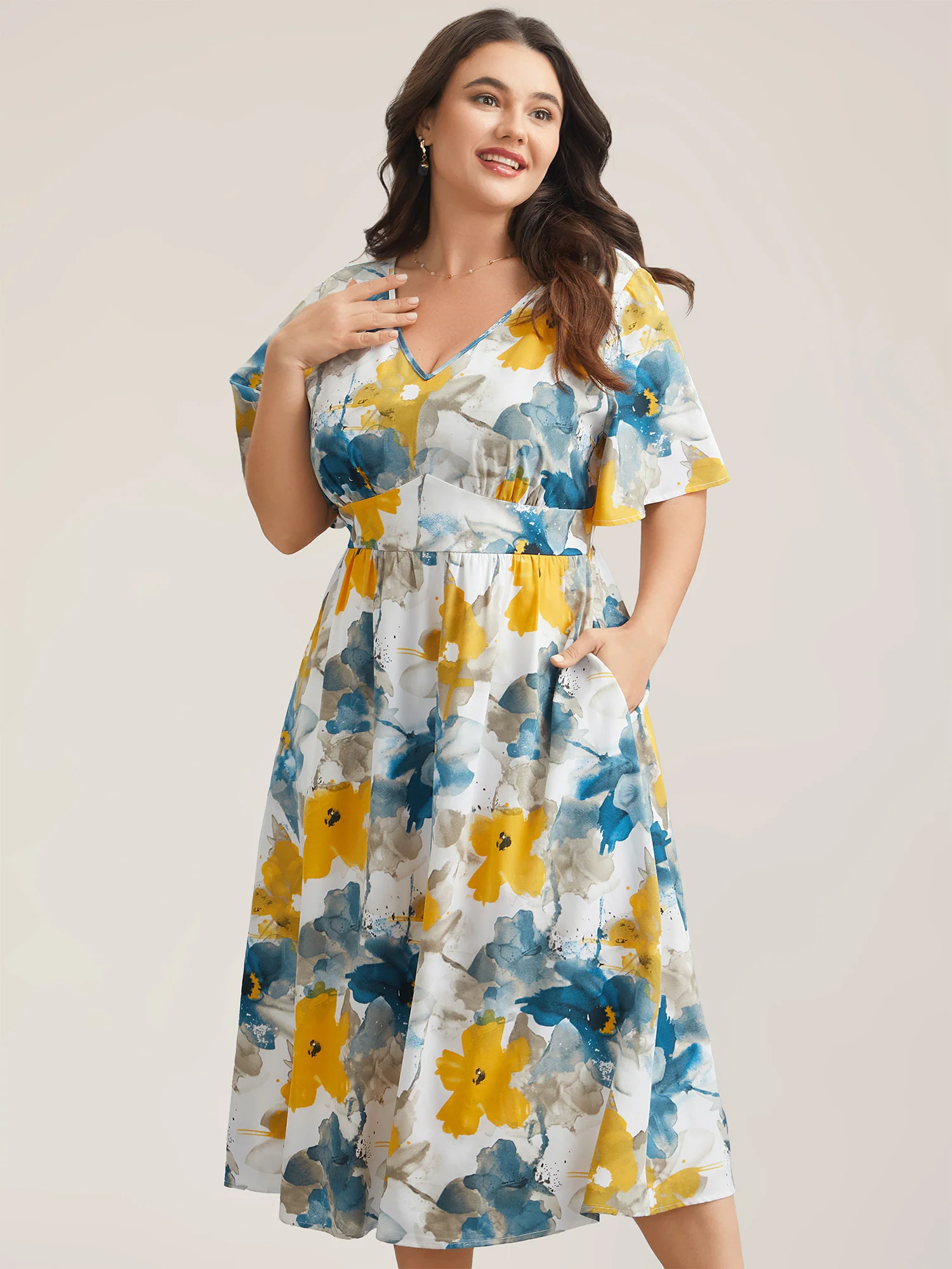 Floral Wrap Neck Fit & Flare Dress